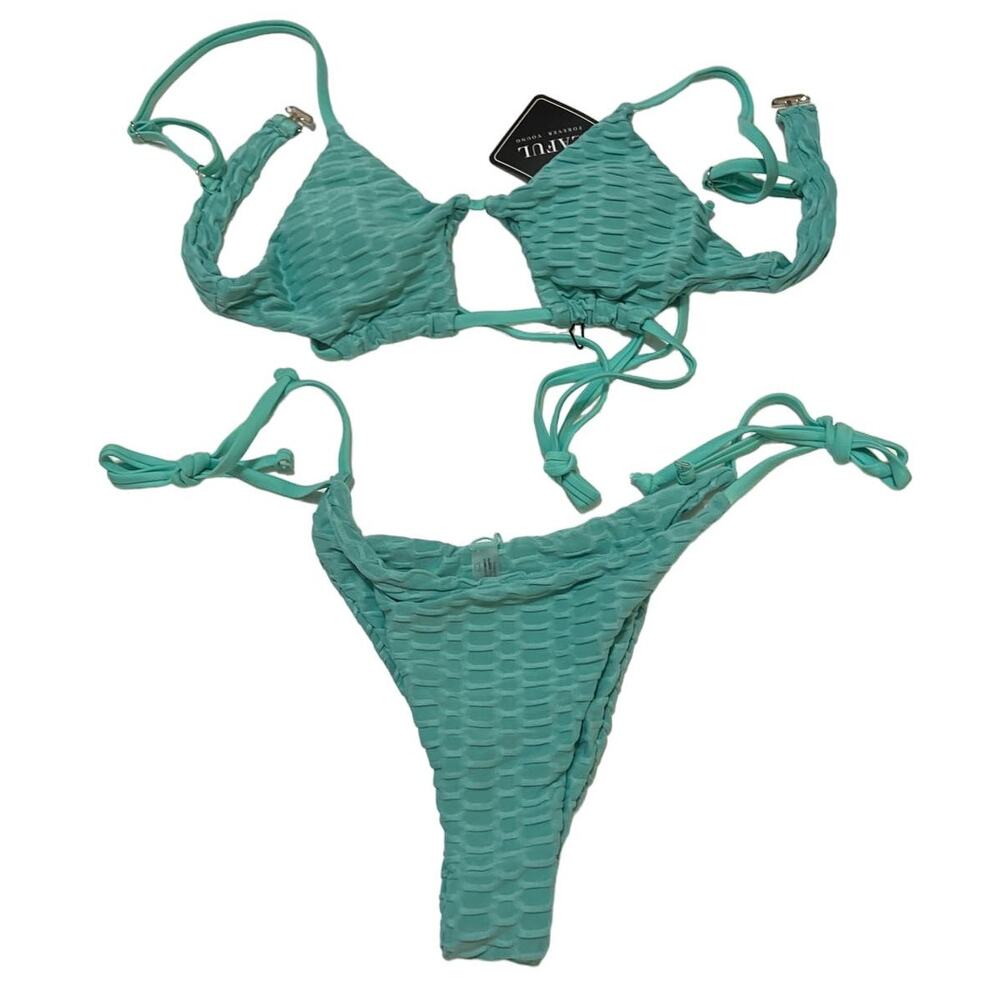 ZAFUL Cutout Bikini Set with Adjustable Straps Honeycomb Green NWT Size 4 - Picture 3 of 12